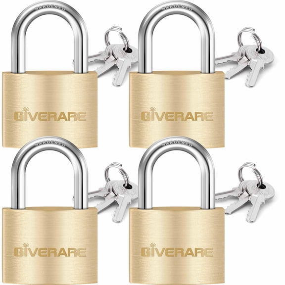 4 PACK Keyed Locks with Keys, Solid Brass Copper Travel Luggage Padlock, Small Waterproof Lock with 32MM Wide Body for Suitcase, Backpack, Gym, Locker, Jewelry Box, Toolbox, Sheds-Golden