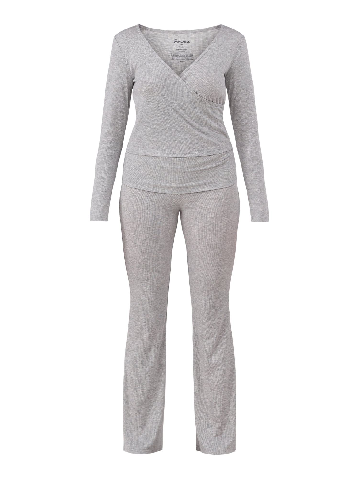No Boundaries Ribbed Top and Flare Pants Pajama Set, 2-Piece, Women’s and Women’s Plus
