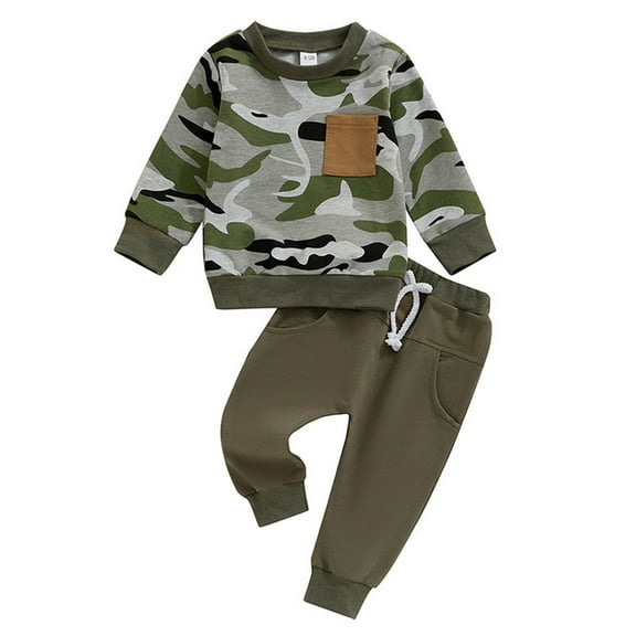 EnJoCho Baby Boys Stylish 2Pcs Outfits Fall Spring Clothes Set Little Kids Toddler Boys Long Sleeve Sweatshirt Tops Camouflage Pants 1-11T