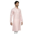 thumbnail image 2 of Ethnix Men's Banded Collar Solid Peach Textured with Embroidered Placket Long Kurta Tunic; Peach; M, 2 of 5