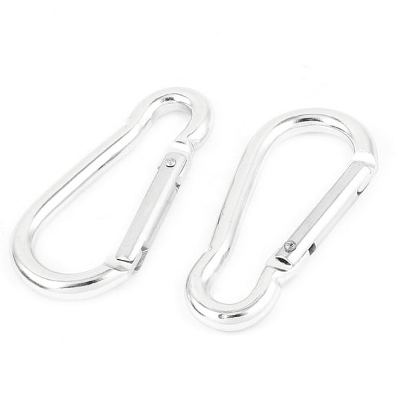 2 Pcs Gate Key Ring Spring Loaded Clasp Carabiner Hook Clip Silver Tone