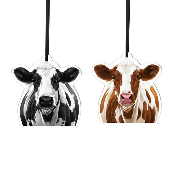 WIRESTER Set of 2pcs Acrylic Ready to Hang Ornament, Hanging Ornaments for Christmas Tree Holidays Party Home Office Xmas Tree Decoration Gift - Animal Black Spot Cow & Brown Spot Cow
