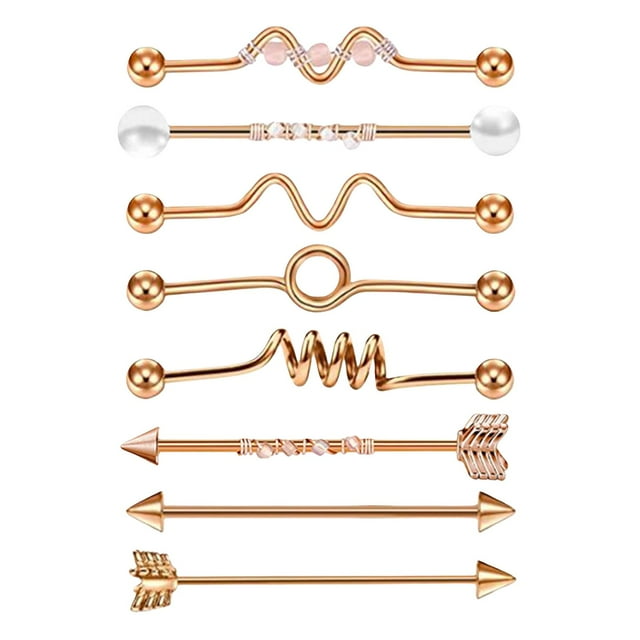 8 Pieces Industrial Barbell Earring Set Fashion Long Stud Earring Unisex Sunnimix Pendientes de cuerpo