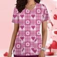 thumbnail image 2 of Edvintorg Womens Printed Scrub Tops Clearance Valentine's Day Casual Loose Fit Short Sleeve V-Neck Workwear Uniform Printed Blouse With Pockets, 2 of 4