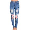 thumbnail image 4 of ABPHQTO Jeans ajustados de cintura alta con rayas azules y estrellas para mujer, 4 of 5