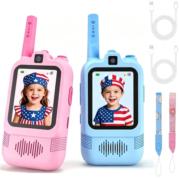 Video Walkie Talkies for Kids 2 Pack, Dual Cameras Kids Walkie Talkies with 2.0 Inch IPS Screen, Long Range 600m Indoor Outdoor Walkie Talkies for 3-12 Year Old Boys Girls Gift(Pink Blue)