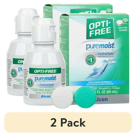 (2 pack) OPTI-FREE Puremoist All Day Comfort Contact Lens Cleaning Solution Trial Kit for Daily Use, 2 fl oz