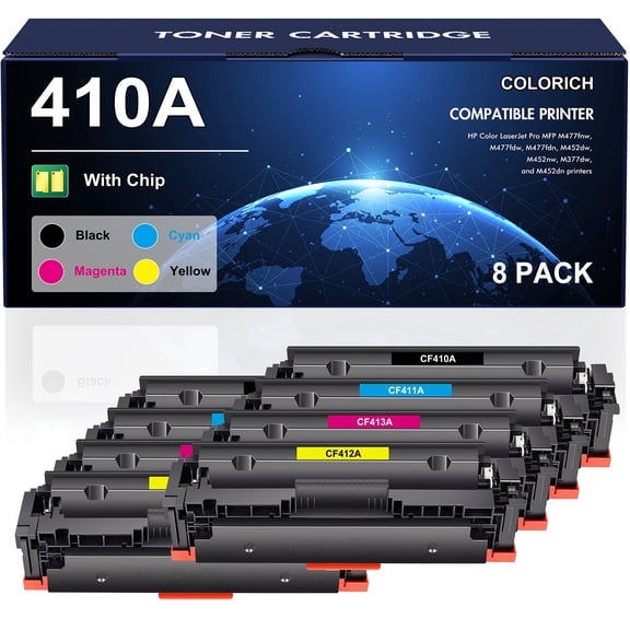 410A Toner Cartridges 410A CF410A Color Laserjet Pro MFP M477fnw M477fdw M477fdn M452dn M452nw M477 M452 M377 410X CF410X Printer Ink, Pack-8