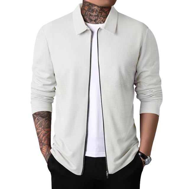 Veste à Fermeture Éclair Complète Texturée en Nid d'Abeille pour Hommes - Design Polyvalent Col à Revers - Tenue Formelle Moderne Décontractée Ou Chic pour Printemps et Automne