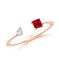 thumbnail image 1 of Angara Natural Ruby Ring - Two-Stone Square Ruby & Pear Diamond Open Ring in 14K Rose Gold for Women (Ring Size = 6), 1 of 10