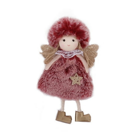 

dianhelloya Christmas Angel Doll with Wing Plush Hat Skirt Star Ornament Smiling Face Long-legged Festival Prop Lanyard Xmas Home Decoration Girls Pendant Party Favor