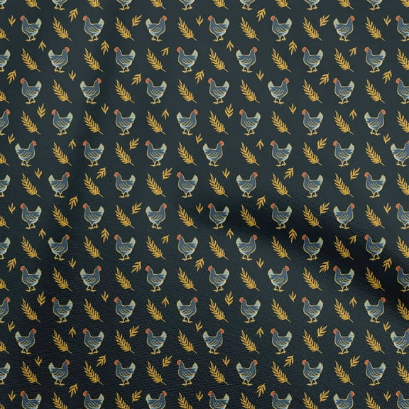 oneOone Polyester Spandex Navy Blue Fabric Birds Rooster Sewing Craft Projects Fabric Prints By Yard 56 Inch Wide