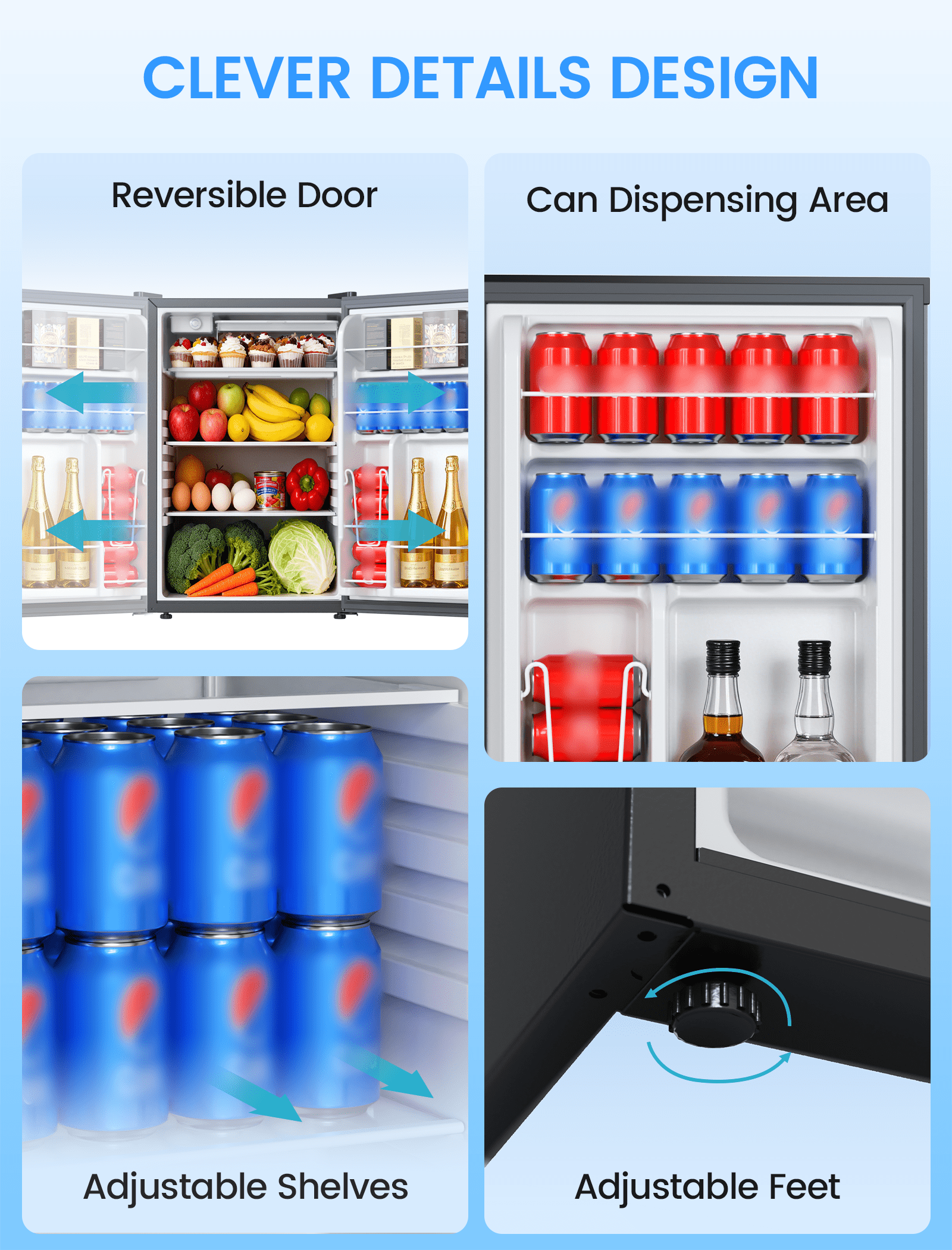 KNDKO 4.4 Cu.Ft Mini Fridge, Apartment Refrigerator with Reversible Door, Adjustable Thermostat for Bedroom Dorm Office Kitchen, Black