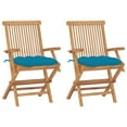 thumbnail image 1 of Carevas Patio Chairs with Blue Cushions 2 pcs Solid Teak Wood, 1 of 7