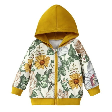 

Toddler Kids Child Baby Girls Boys Long Sleeve Flower Printed Patchwork Hooded Sweatshirt Coat Pullover Jacket Outer Outfits Clothes