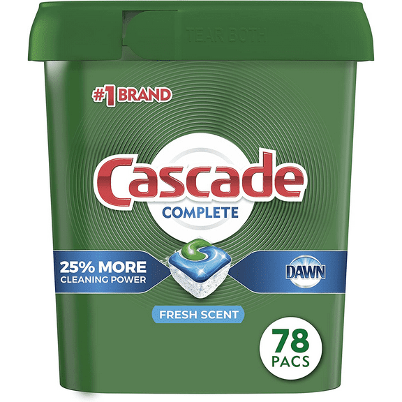 Cascade Complete Dishwasher Pods, Actionpacs Dishwasher Detergent, Lemon Scent, 78 Count