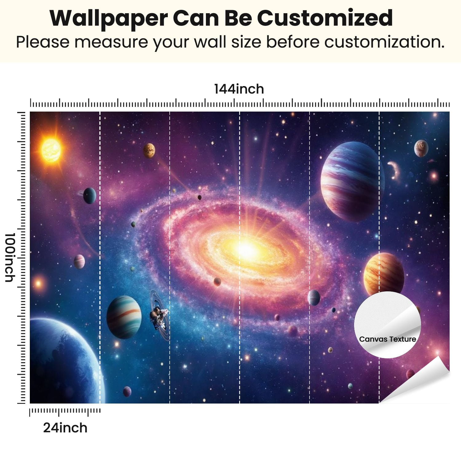 Peel and Stick Wallpaper Color Planet Galaxy Nursery Galaxy Stars Planets Nebula Spiral Modern Art Wall Mural Decor Self Adhesive and Removable 100in x 144in