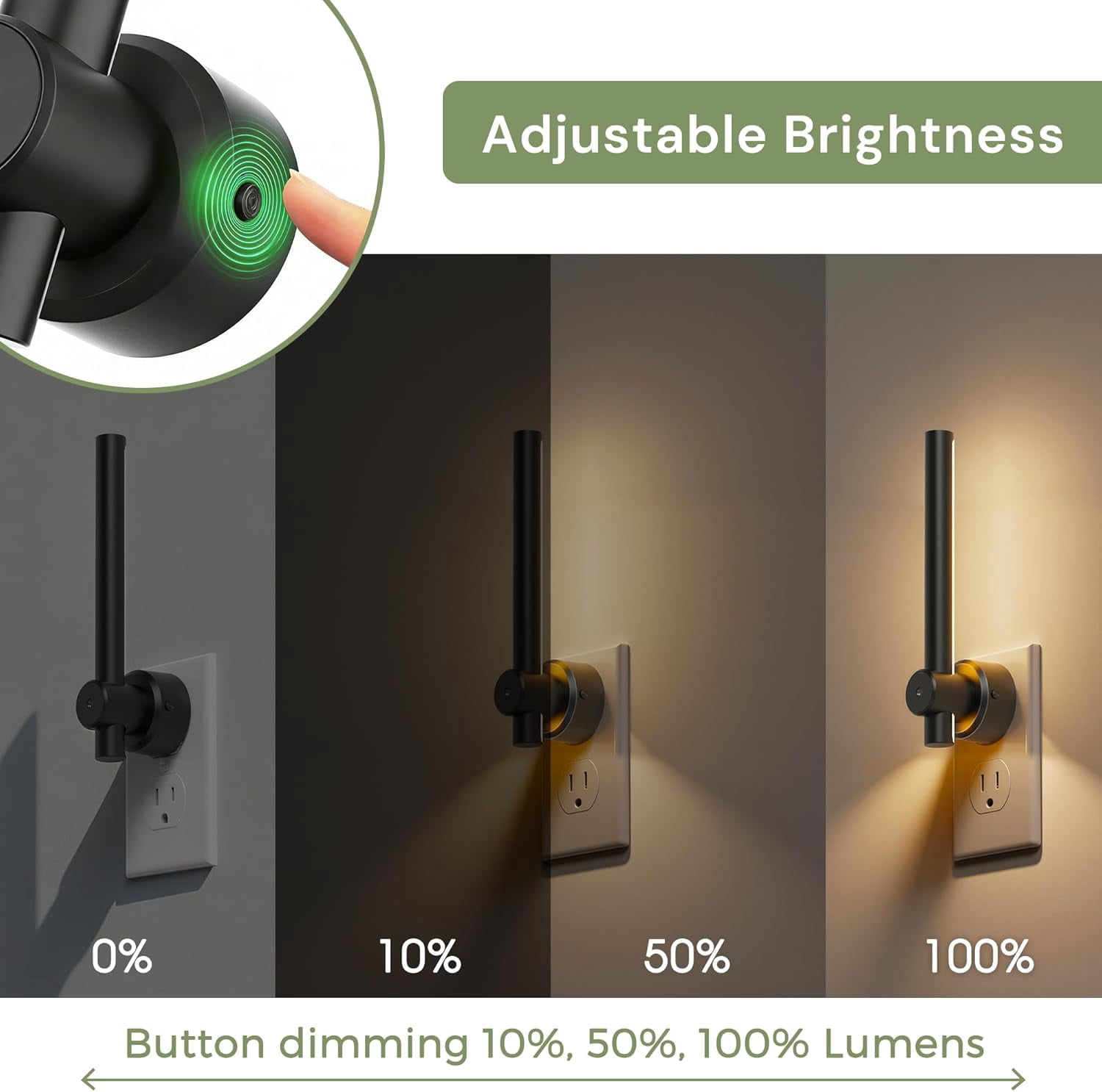 RGHJAR-Night Light Plug in, 2Pack Dimmable Night Lights Plug into Wall, 330°Rotating Nightlight with Dusk to Dawn Sensor, Soft White, 0-100LM Modern Black Nightlights for Bathroom Mirror Restroom