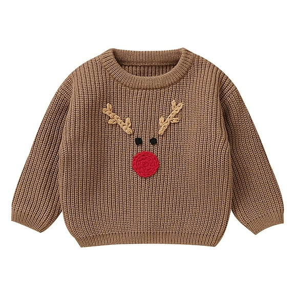 Toddler Boys Girls Reindeer Pullover Knitted Sweater Long Sleeve Crew Neck Soft Winter Warm Top for Kids Children