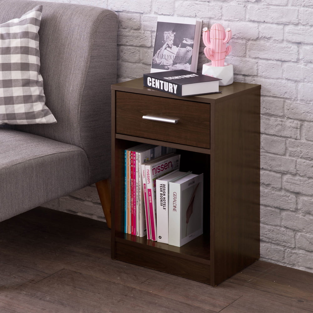 1-Drawer Tall Nightstand, End Table with Storage Drawer and Open Shelf ...