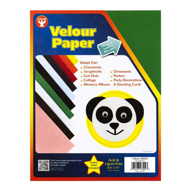 Hygloss Produits Papier Velours Autocollant - Vert, 8-1/2 x 11 Pouces - Lot de 5