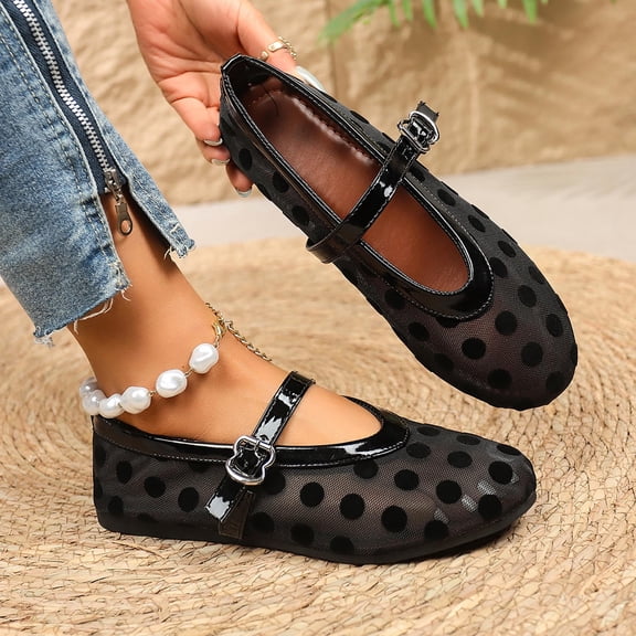 Wowcloth Women's Fashion Casual Flats – Perforated Round Toe with Retro Polka Dot Design and Flat Sole for Spring Season Wear