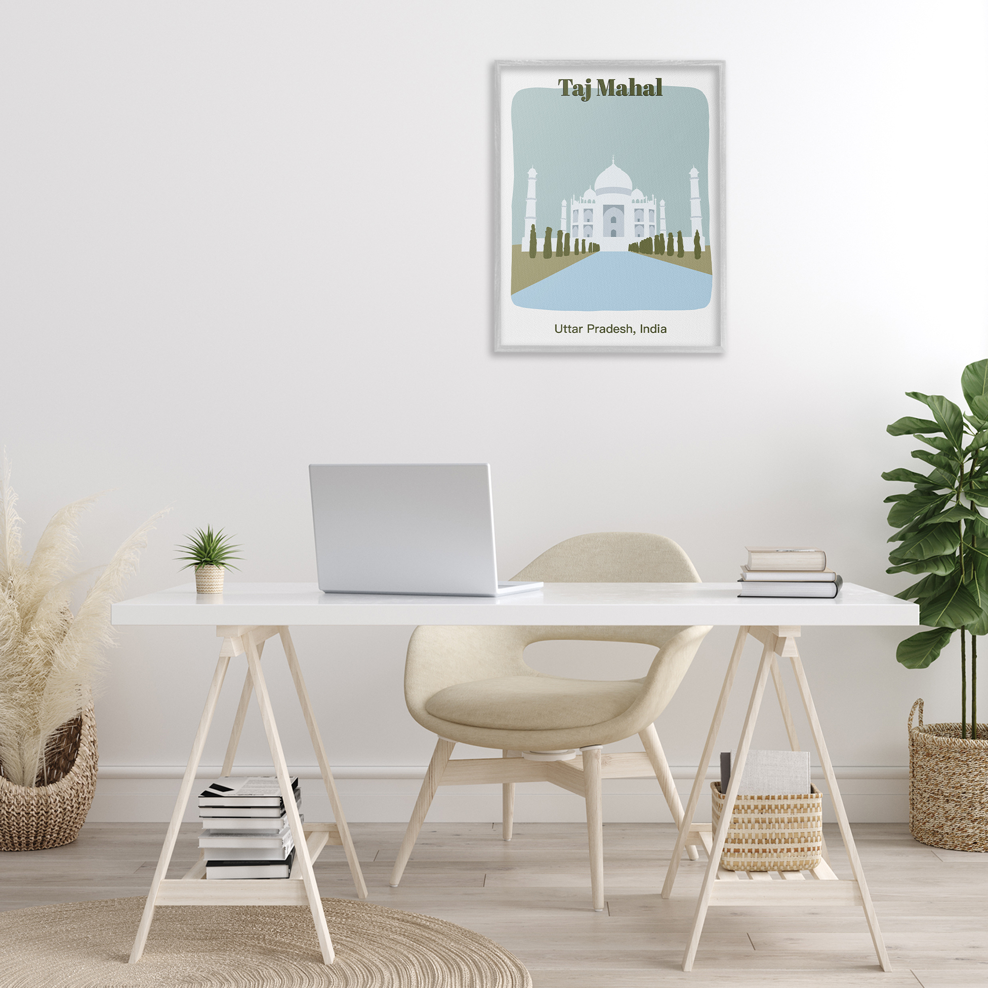 Stupell Industries Taj Mahal Architecture Town & City Painting Gray Framed Art Print Wall Art, 24 x 30