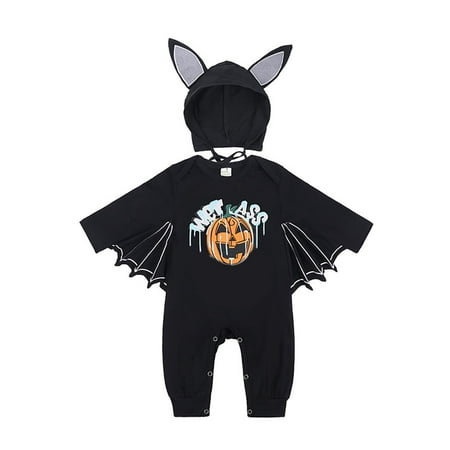 

Generic Boys Girls Halloween Letter Prints Romper Jumpsuits Hat Outfits for Christmas Holiday Party Halloween（12-18 Months Black）