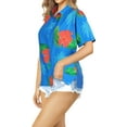 thumbnail image 3 of HAPPY BAY Women's Button Down Blouses Floral Beach Party Blouse Shirt Summer Short Sleeve Tropical Vacation Casual Dress Tee Hawaiian Shirts for Women S Hibiscus Palm, Blue, 3 of 5