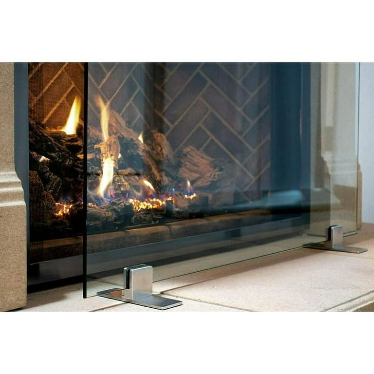 AMS Fireplace, Frameless Glass Fireplace Screen with Golden Brass Feet