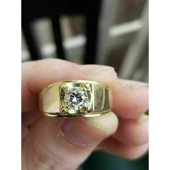 Men's 2.00 Ct Round Cut Lab Created Diamond Pinky Ring 14K Yellow Gold Plated
