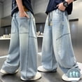 thumbnail image 5 of CAIXIA Back To School Boys Cargo Jeans Baggy Straight Leg Washed Denim Pants Elastic Y2k Trendy Vintage Trousers Elastic High Waisted Kids Clothes with Pockets, 5 of 5