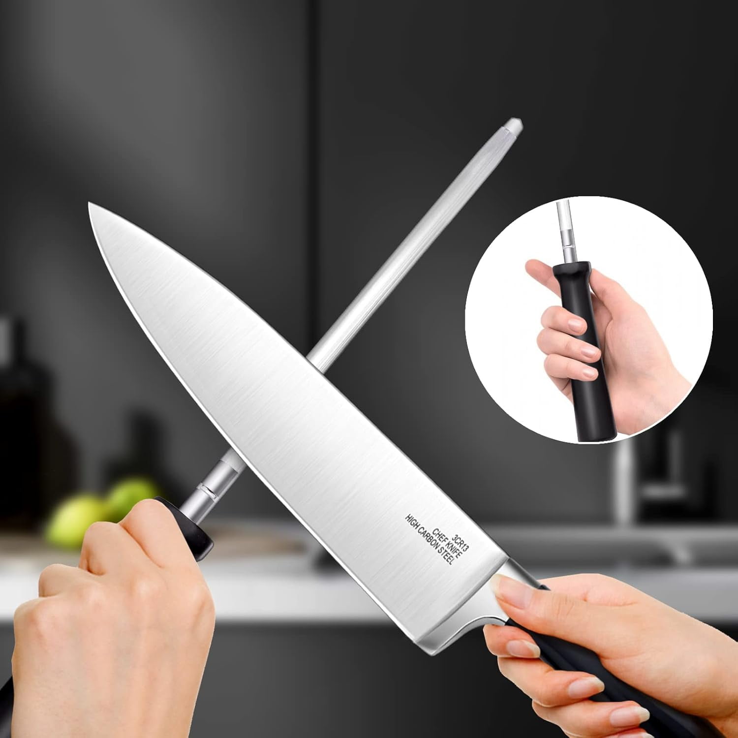 Vesteel Kitchen Knife Block Set, 17-Piece High Carbon Forged Stainless Steel Knife Set Includes Chef Utility Paring Steak Serrated Bread Santoku Knife