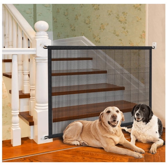 Mesh Dog Gate Indoor No Drill Pet Gates Portable Puppy Guard Isolation Fence Pet Screen Door for Doorways, Stairs, Hallways 71" x 28" 4 Hooks