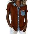 thumbnail image 3 of Craaazy Womens Loose Fit Prints Patchwork Collared Short Sleeve Topss Casual Button Down Shirts for Summer Gifts, 3 of 5