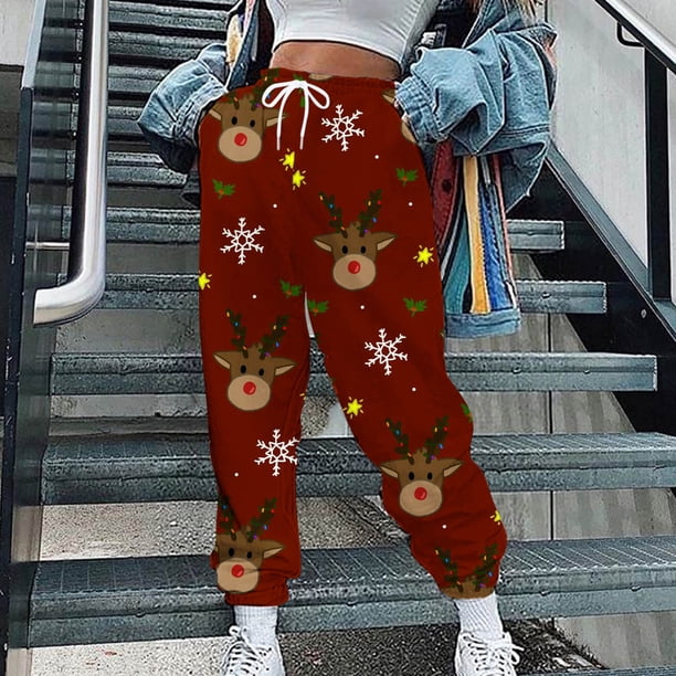Pntutb Mujer Moda Casual Navidad Impreso Cordón Apretado Leggings Cintura Elástica Pantalones Largos Pantalones Pntutb Pntutb-6338