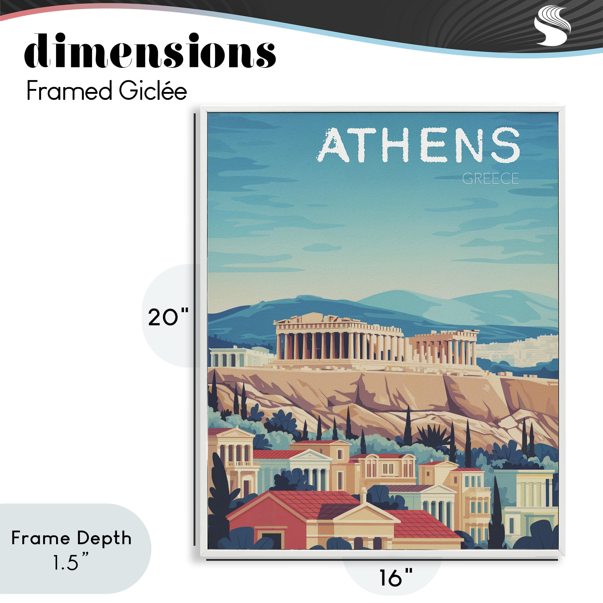 Stupell Industries Athens Topography Cityscape White Framed Giclee Art, design by Andreas Magnusson