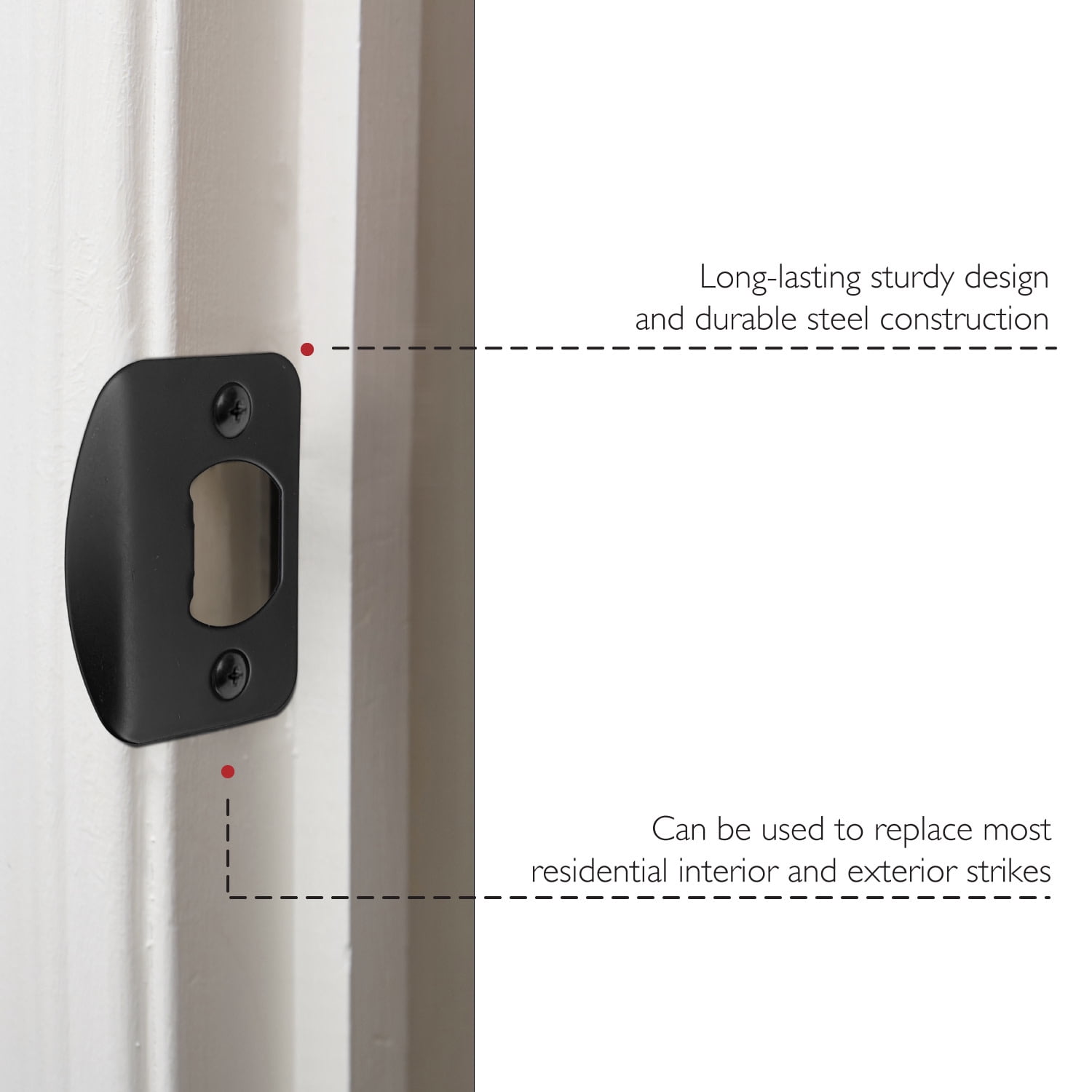 Design House Matte Black Finish Full Lip Round Corner Strike Plate