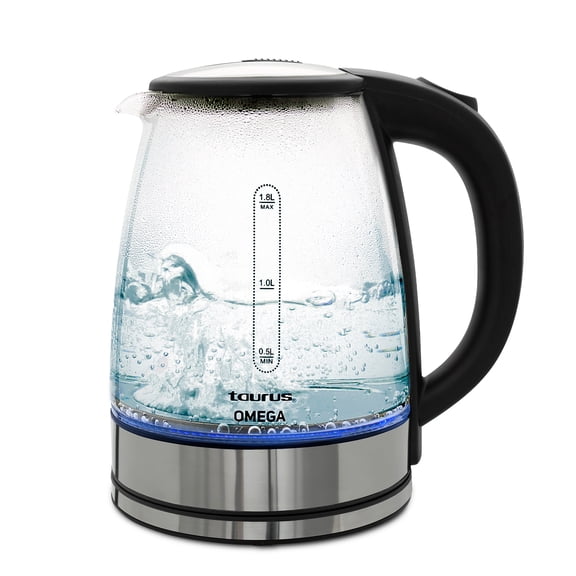 Taurus 1.8L Cordless Glass Electric Kettle with Borosilicate Body, 360° Swivel Base, Fast Boil, Auto Shut-Off – BPA-Free, for Tea, Coffee & Instant Meals
