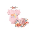 thumbnail image 1 of Gupgi Baby Girl 2 Piece Summer Set, Round Neck Short Sleeve Ribbed Romper Ruffles Floral Shorts Bow Headband Infant Outfits, 1 of 9
