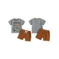 thumbnail image 2 of Loicainy Toddler Baby Boy Summer Outfits 6 12 18 24 Months 2T 3T 4T Dinosaur Letter Print Round Neck Short Sleeve Tops with Solid Shorts Clothes Set, 2 of 9