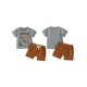 thumbnail image 2 of Conjunto de verano para niño pequeño: camiseta de manga corta con cuello redondo y estampado de letras de dinosaurios con pantalones cortos lisos., 2 of 9