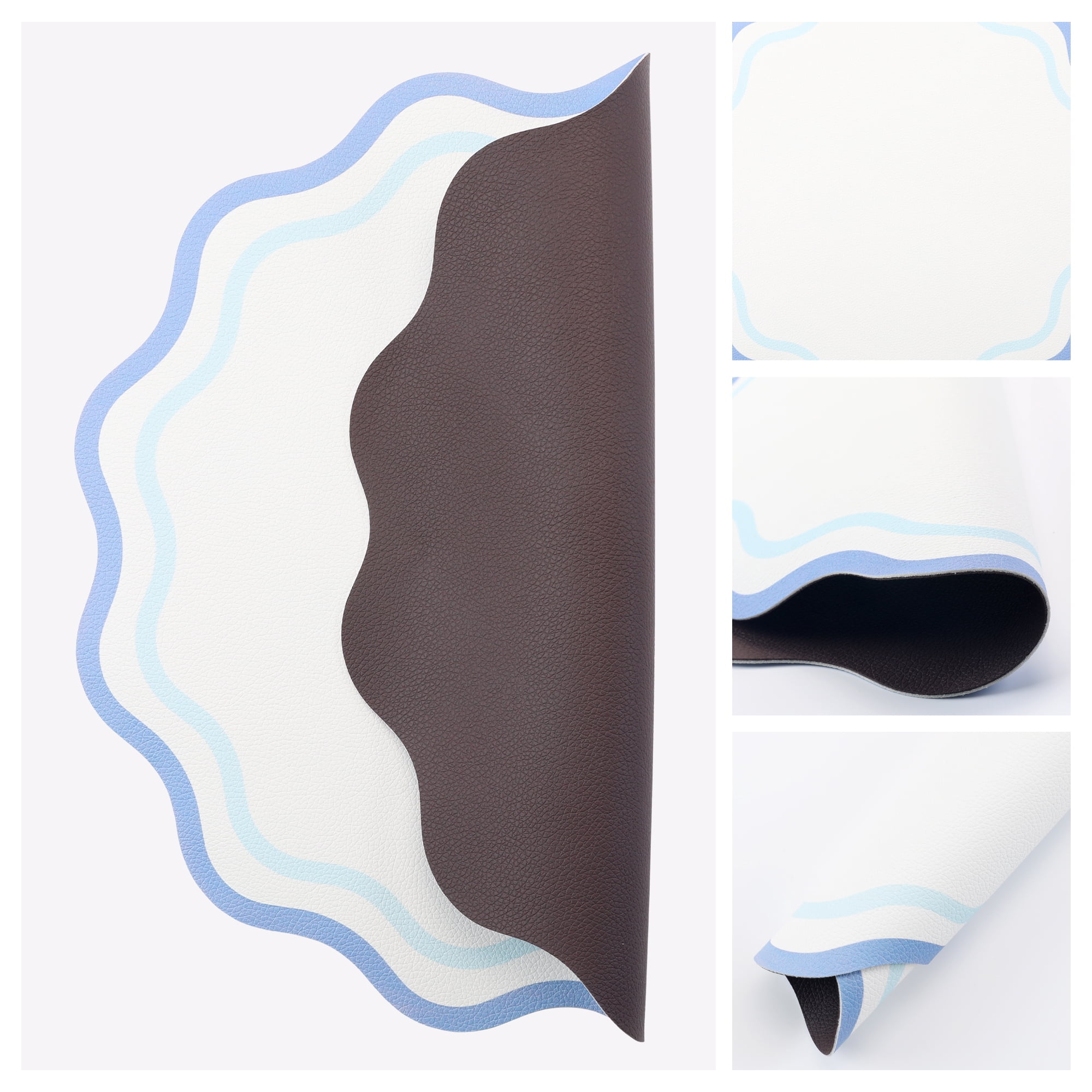 Unique Bargains Set of 6 Leather Placemats for Kitchen Dining Table Decor Blue