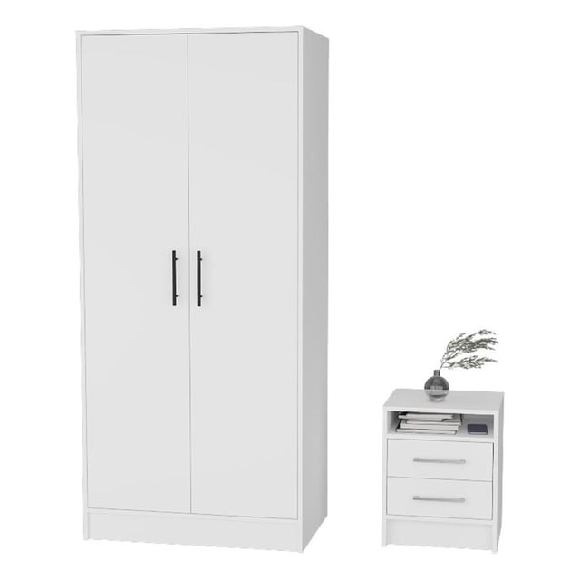 FM FURNITURE Solon 2 Piece Bedroom Set White Engineered Wood