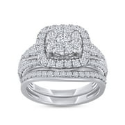 AFFY 1.25 Carat Round Moissanite Diamond Halo Bridal Set Wedding Ring 14k White Gold over Silver-6