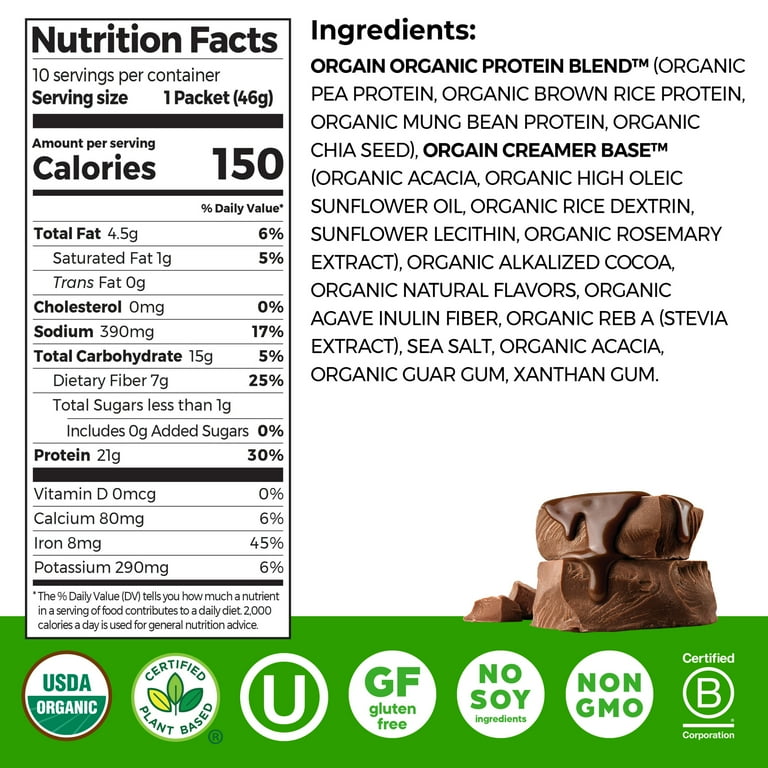 Orgain Organic Vegan 21g Plant-Based Protein Shake Powder, Travel
