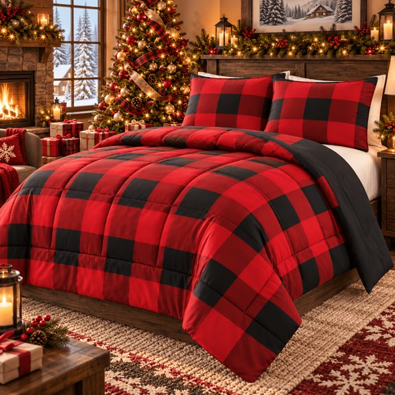 2Pcs Twin Plaid Print Comforter Set