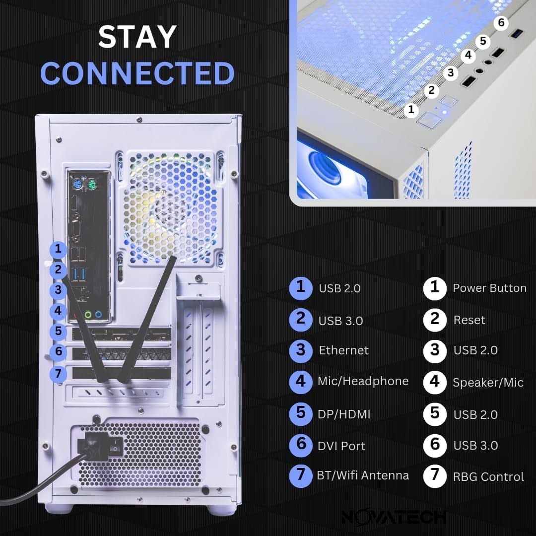 Novatech Titan Pro - Prebuilt Gaming PC Desktop Computer - RTX 5060 - Ryzen 5 - 4.2GHz - 16GB RAM - 1TB M.2 SSD WiFi/BT, Win 11 - Gaming Computer Tower - Pre Built PC Gaming - 1 Year Warranty