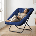 thumbnail image 7 of Gaildon Moon Saucer Chair Soft Faux Fur Folding Accent Chair, Square Lounge Lazy Chair Moon Chair with Metal Frame, Blue, 7 of 7