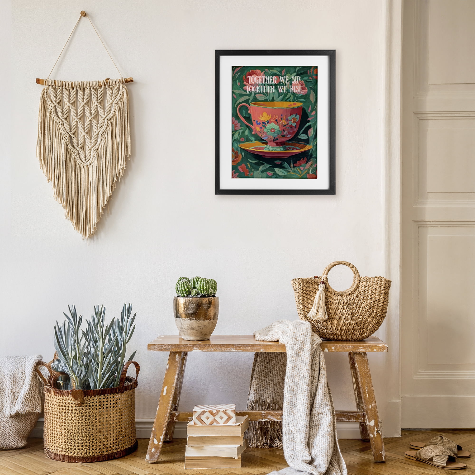 Stupell Industries Together We Sip & Rise Black Framed Print Under Glass, design by Sara Culpepper